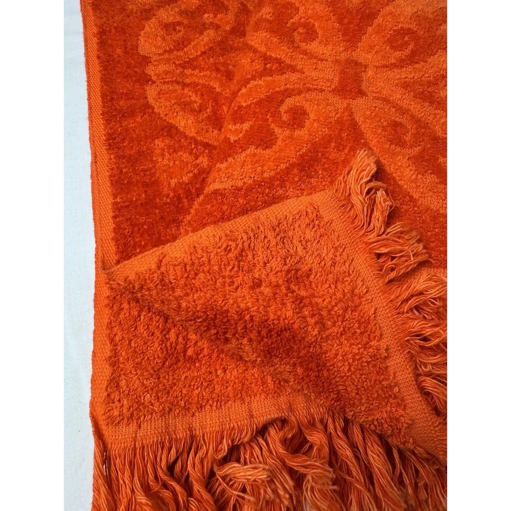 VTG JC Penney Textured Bath & Hand Towel Set Orange 70s MCM Sculpted
